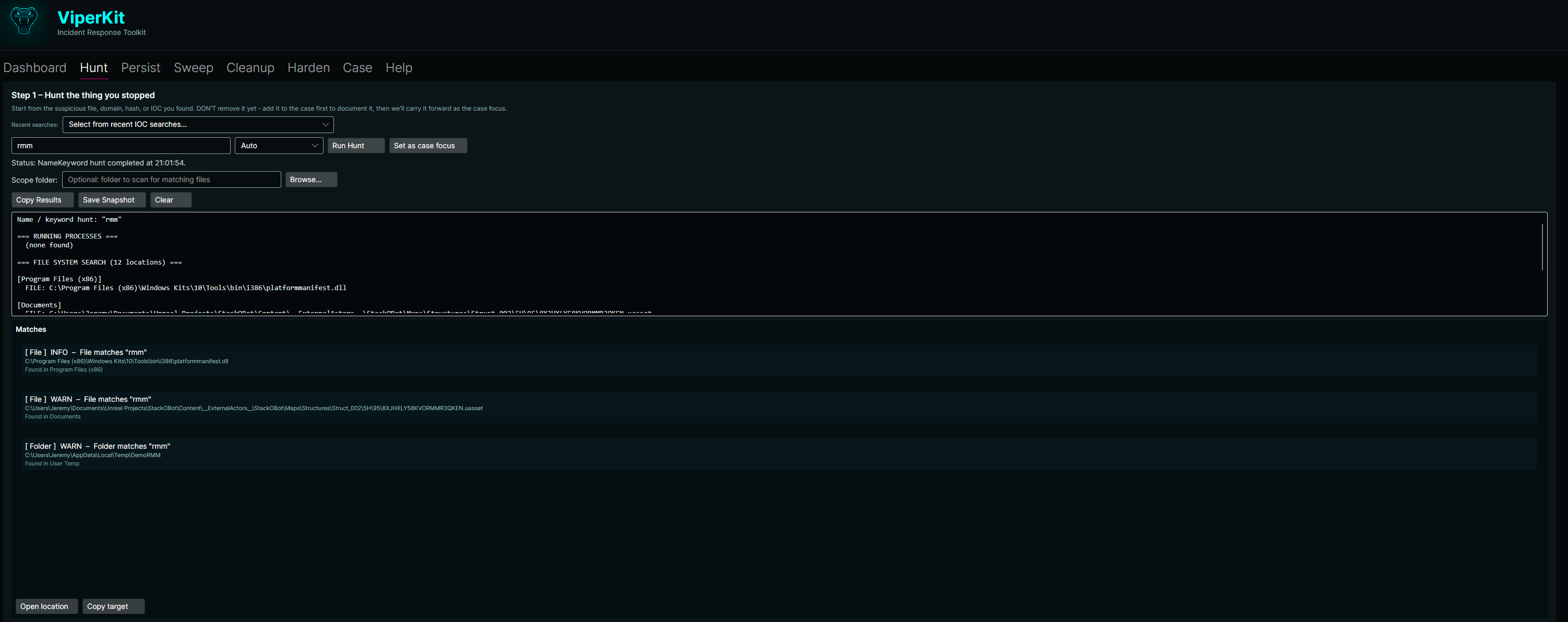 Hunt Tab Results